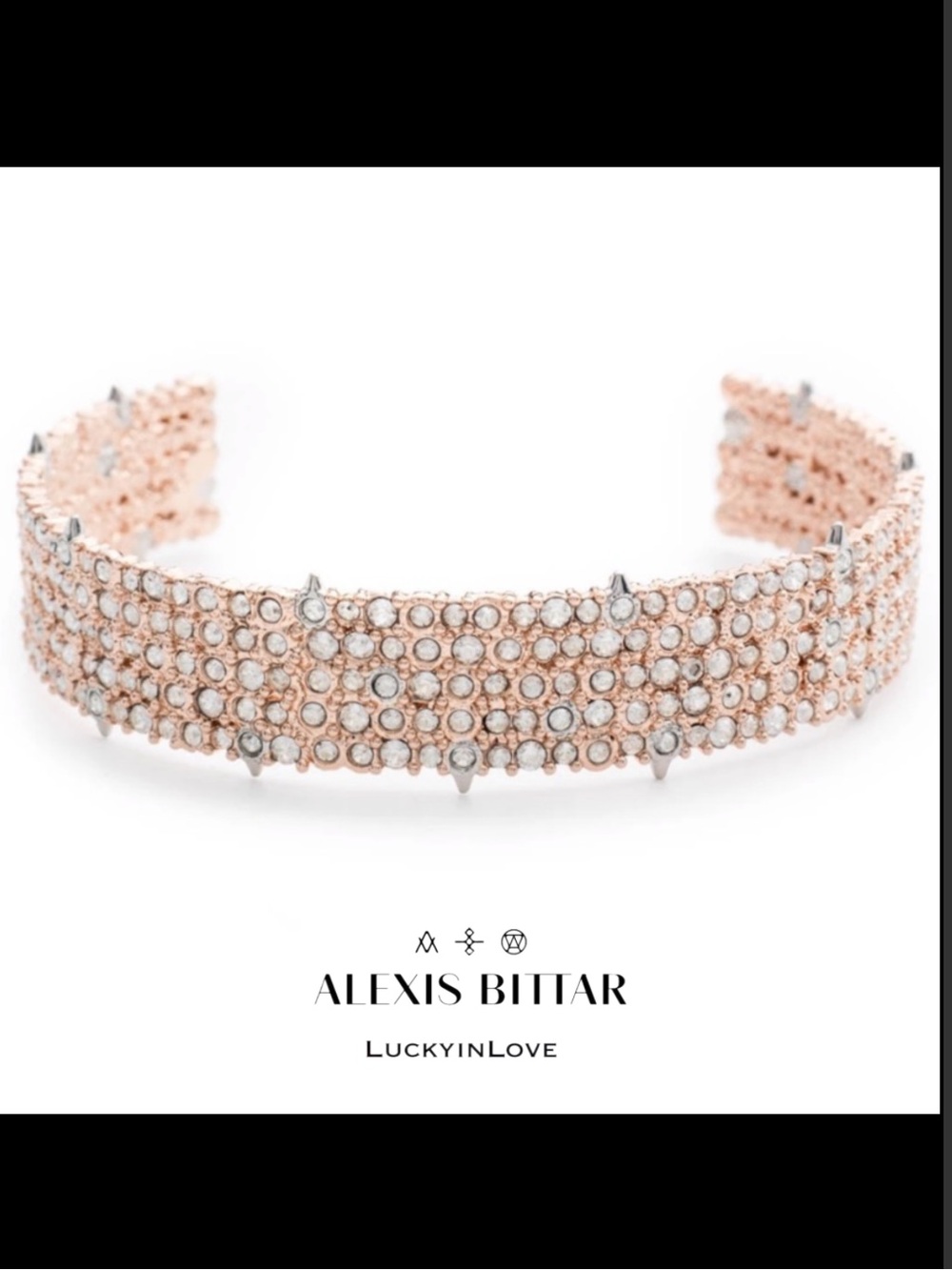 ALEXIS BITTAR• Rose Gold Swarovski Crystal Lace Thorny Cuff Band Stack Bracelet